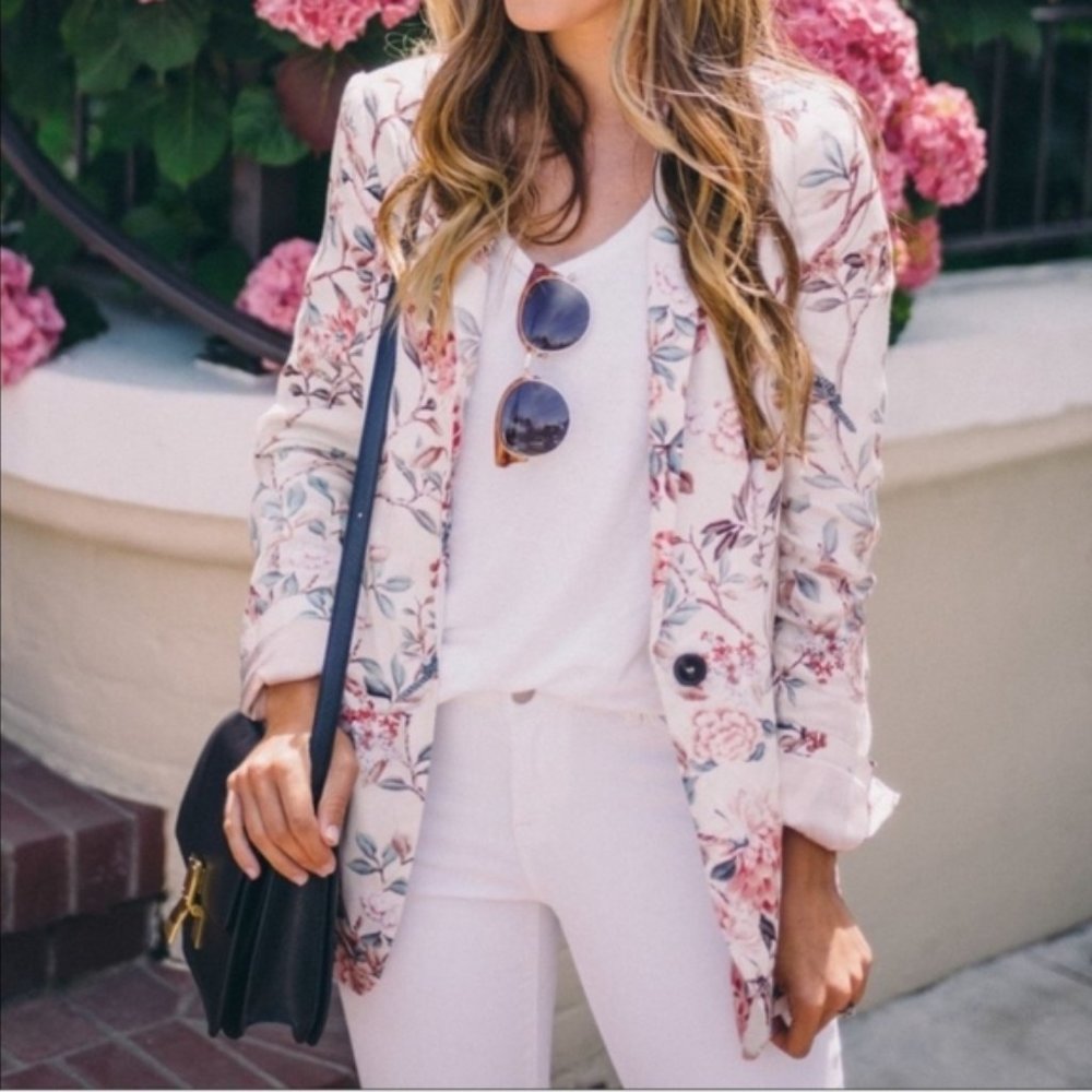 Zara Pink Floral Boyfriend Blazer